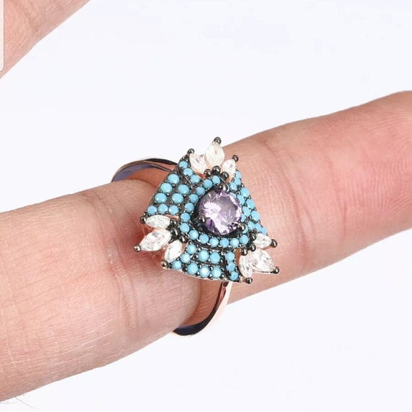 Amethyst, turquoise & topaz earring & ring SET - Picture 4 of 8